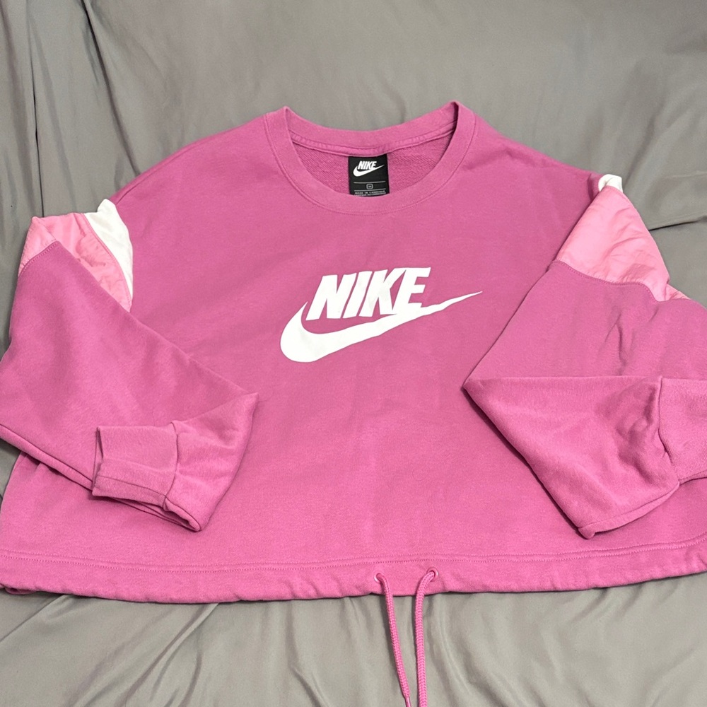 Nike Pink and White Cropped Sweatshirt